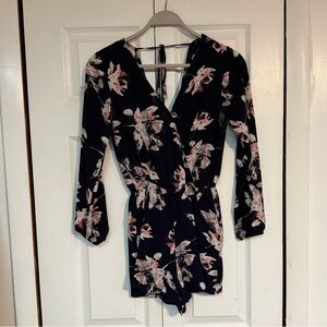 one clothing Navy Floral V-Neck Romper with Pink and Cream Accents